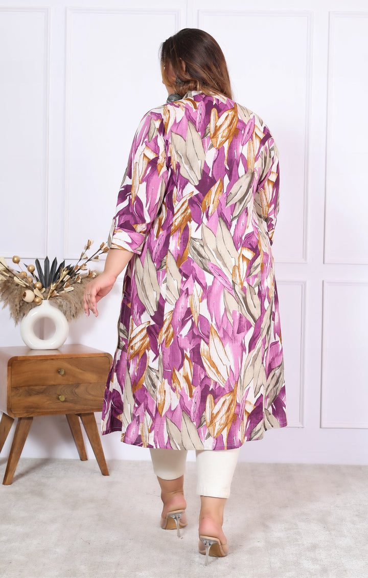 Women Printed Cotton A-line Kurta (B03-Lavender)