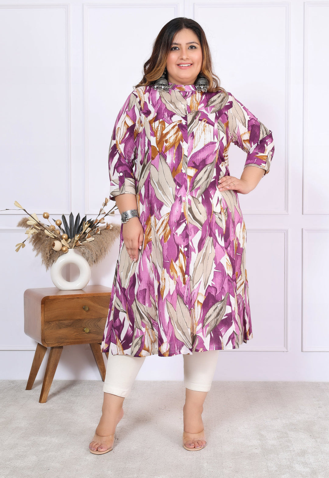 Women Printed Cotton A-line Kurta (B03-Lavender)