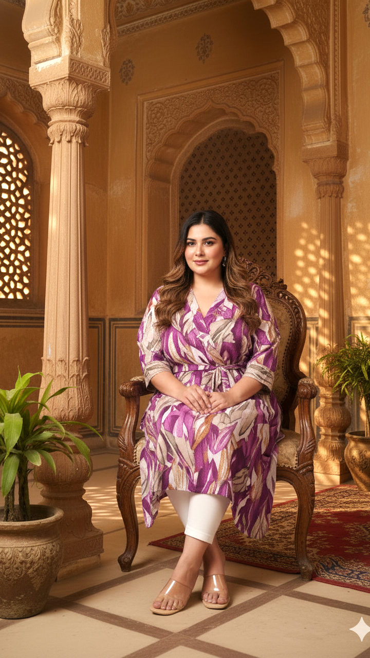 Women Printed Cotton A-line Kurta (B03-Lavender)