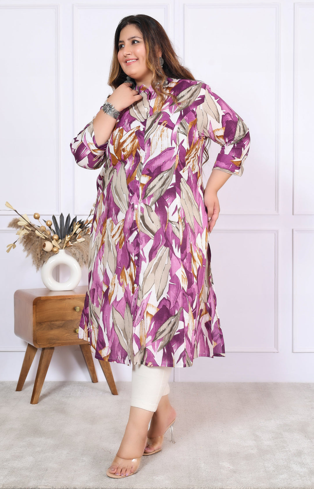 Women Printed Cotton A-line Kurta (B03-Lavender)
