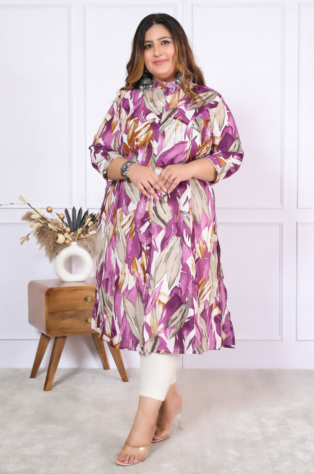 Women Printed Cotton A-line Kurta (B03-Lavender)