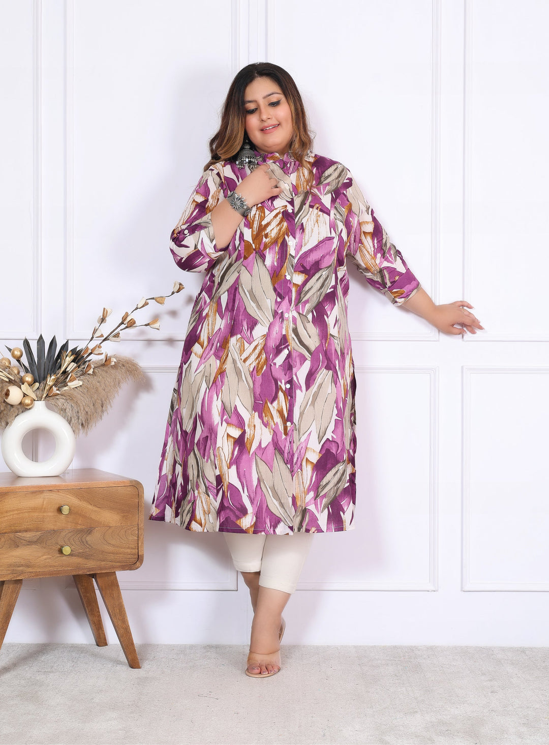 Women Printed Cotton A-line Kurta (B03-Lavender)