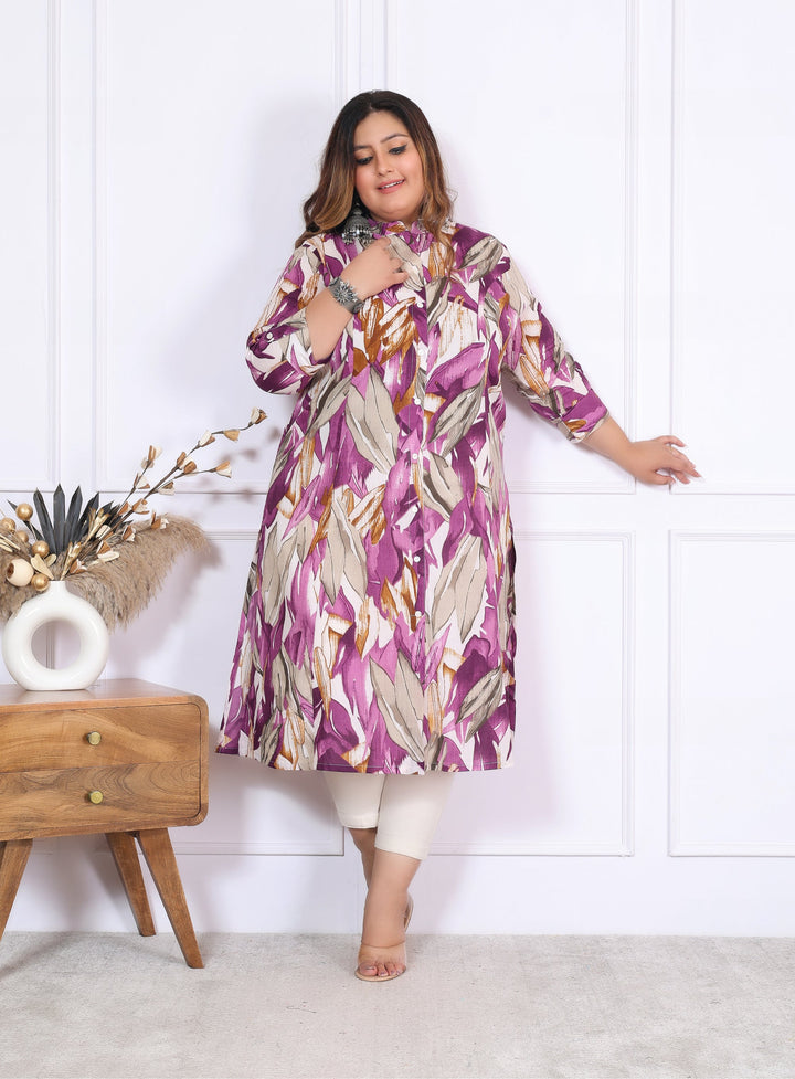 Women Printed Cotton A-line Kurta (B03-Lavender)