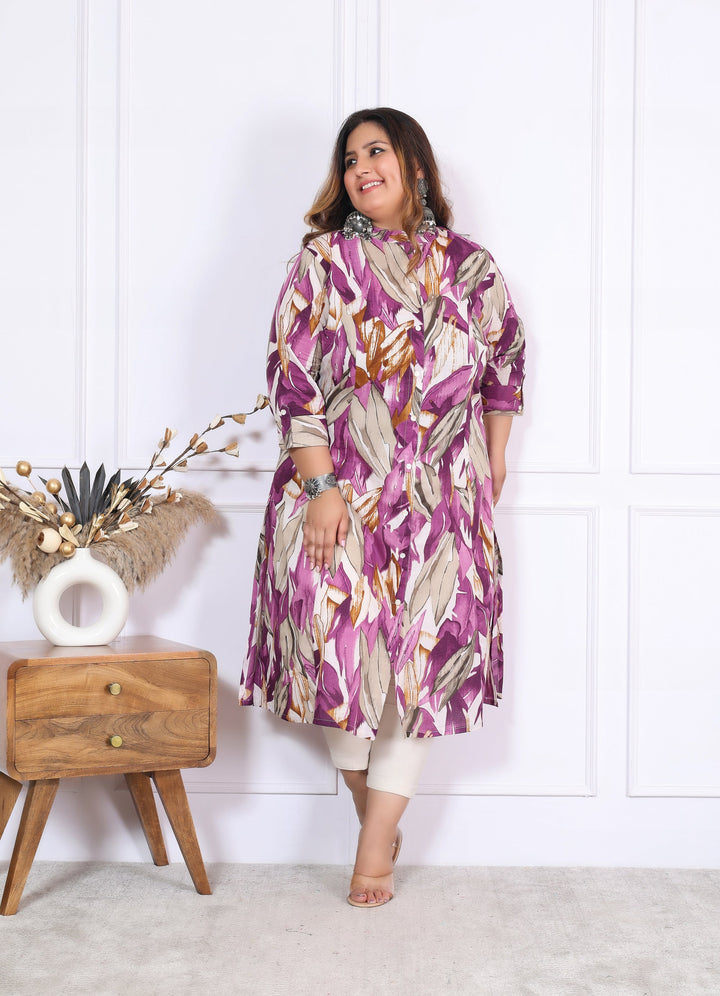 Women Printed Cotton A-line Kurta (B03-Lavender)