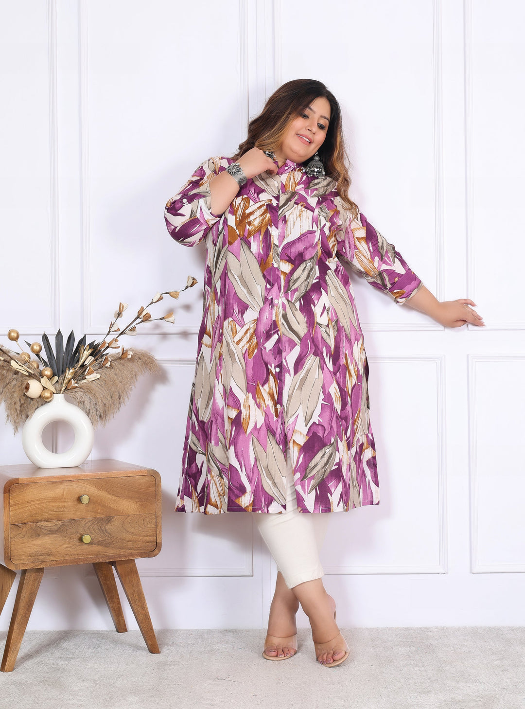 Women Printed Cotton A-line Kurta (B03-Lavender)