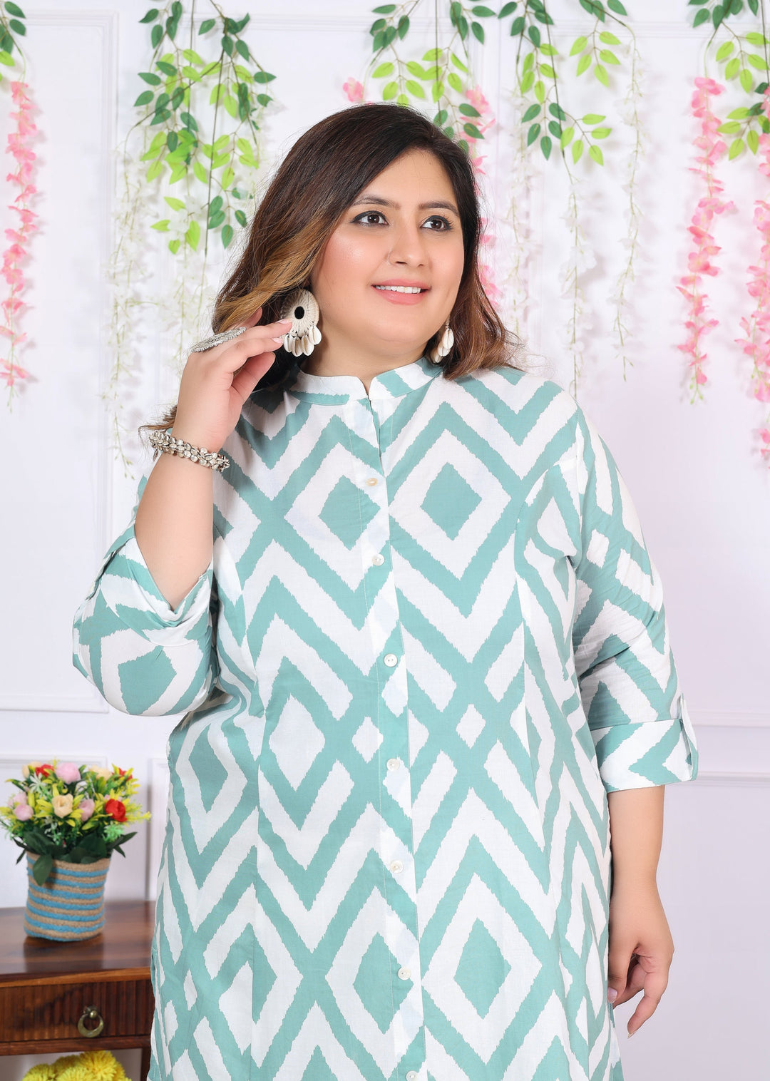 Women Printed Cotton A-line Kurta (B04-Blue)