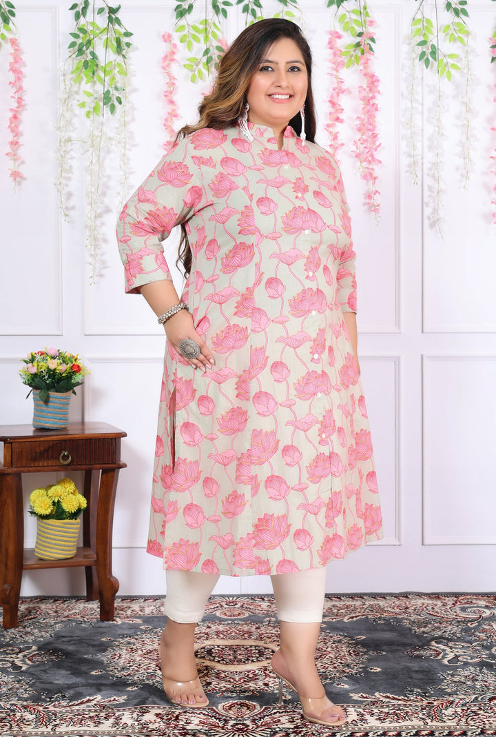 Women Printed Cotton A-line Kurta (B05-Multicolor)