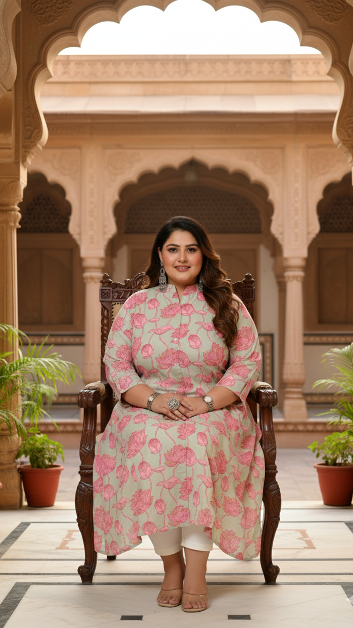 Women Printed Cotton A-line Kurta (B05-Multicolor)