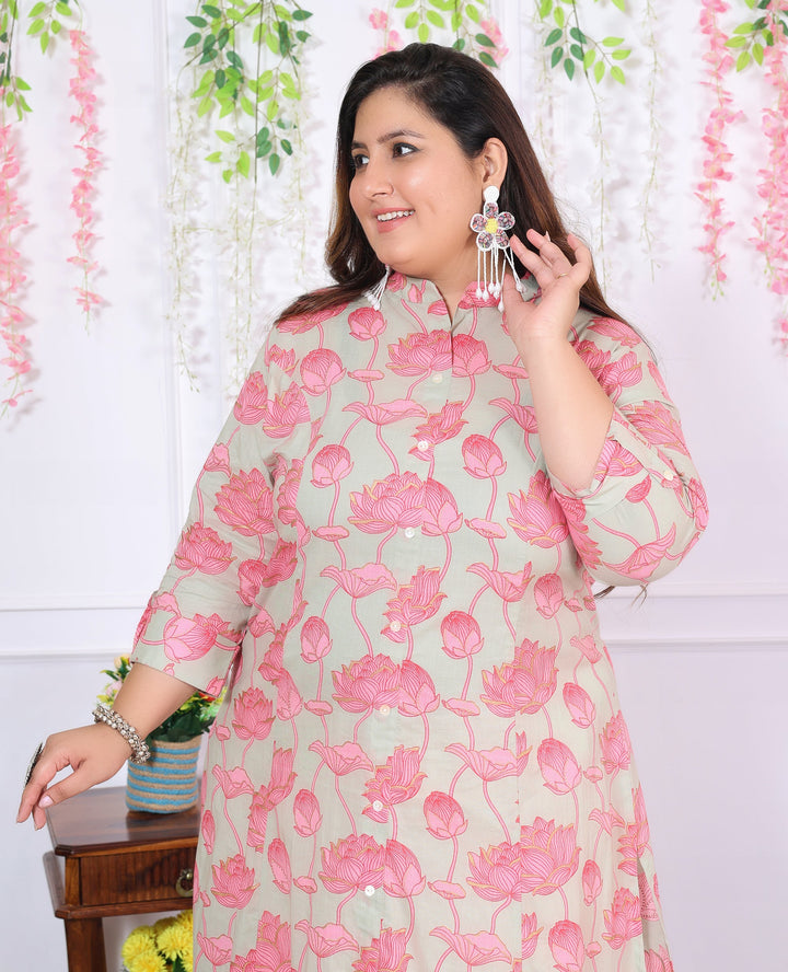 Women Printed Cotton A-line Kurta (B05-Multicolor)
