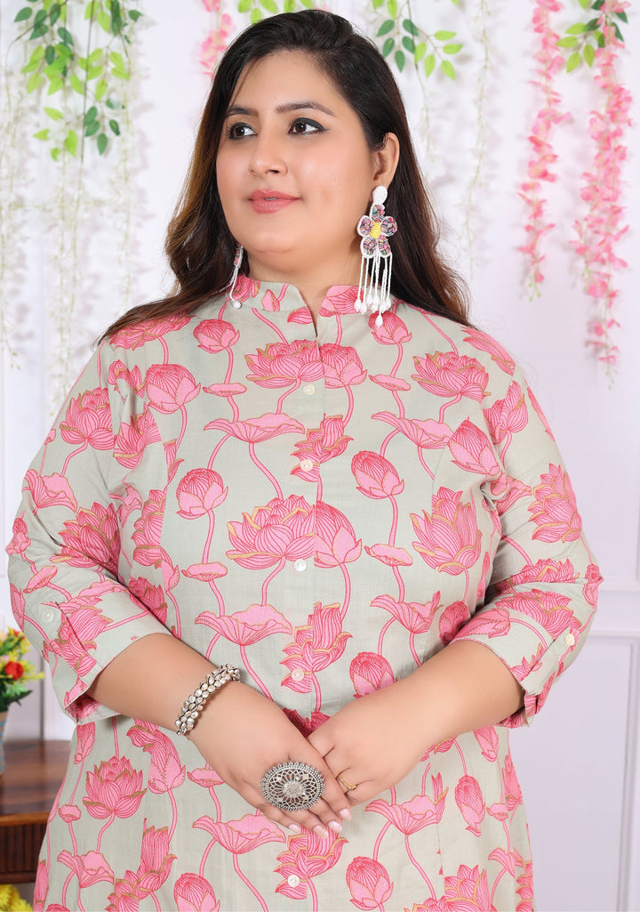 Women Printed Cotton A-line Kurta (B05-Multicolor)