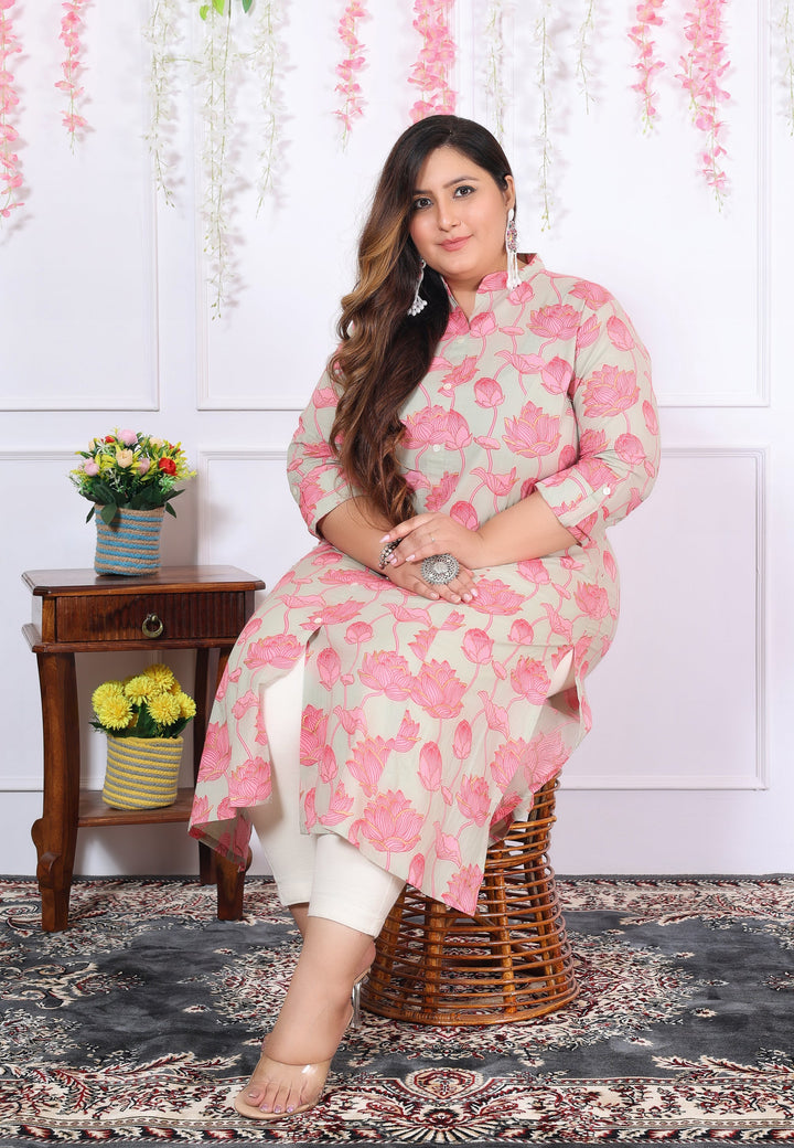 Women Printed Cotton A-line Kurta (B05-Multicolor)