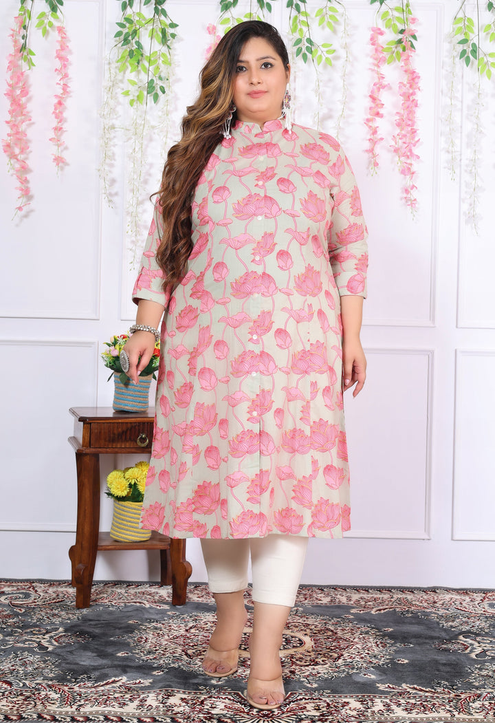Women Printed Cotton A-line Kurta (B05-Multicolor)