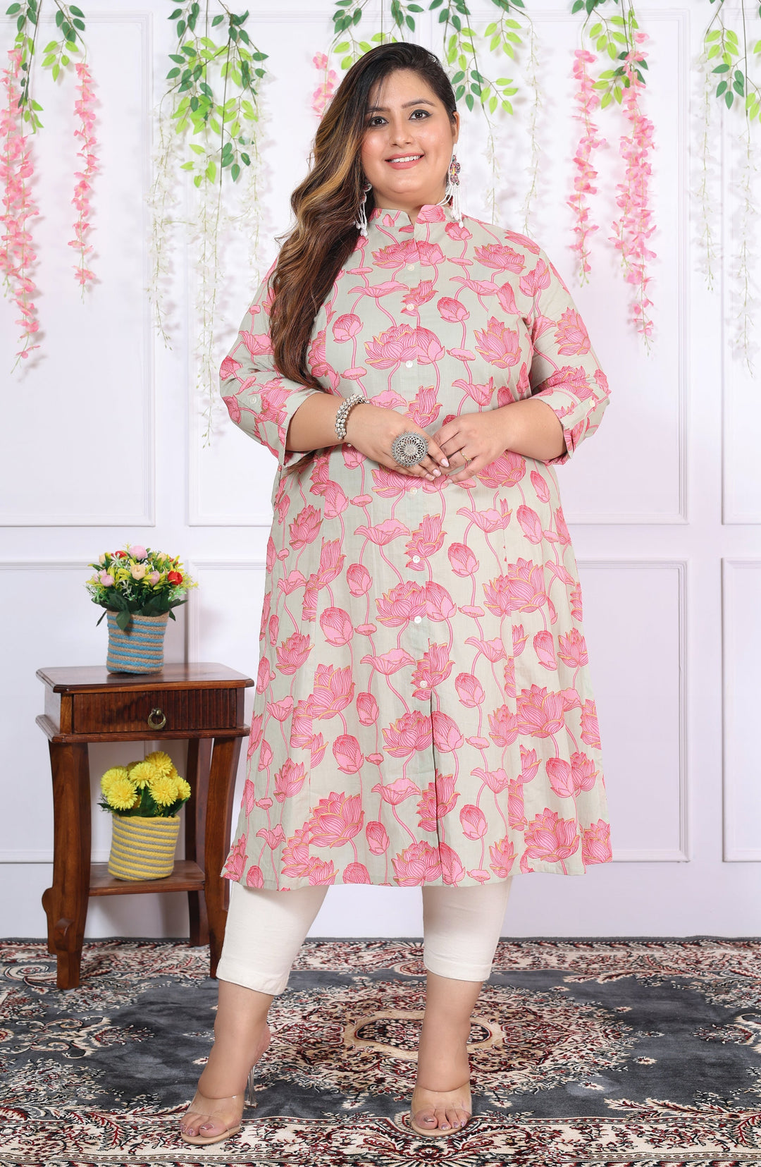 Women Printed Cotton A-line Kurta (B05-Multicolor)