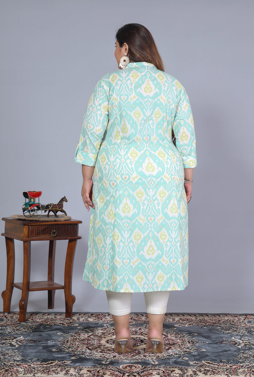 Women Printed Cotton A-line Kurta (B07-Green)