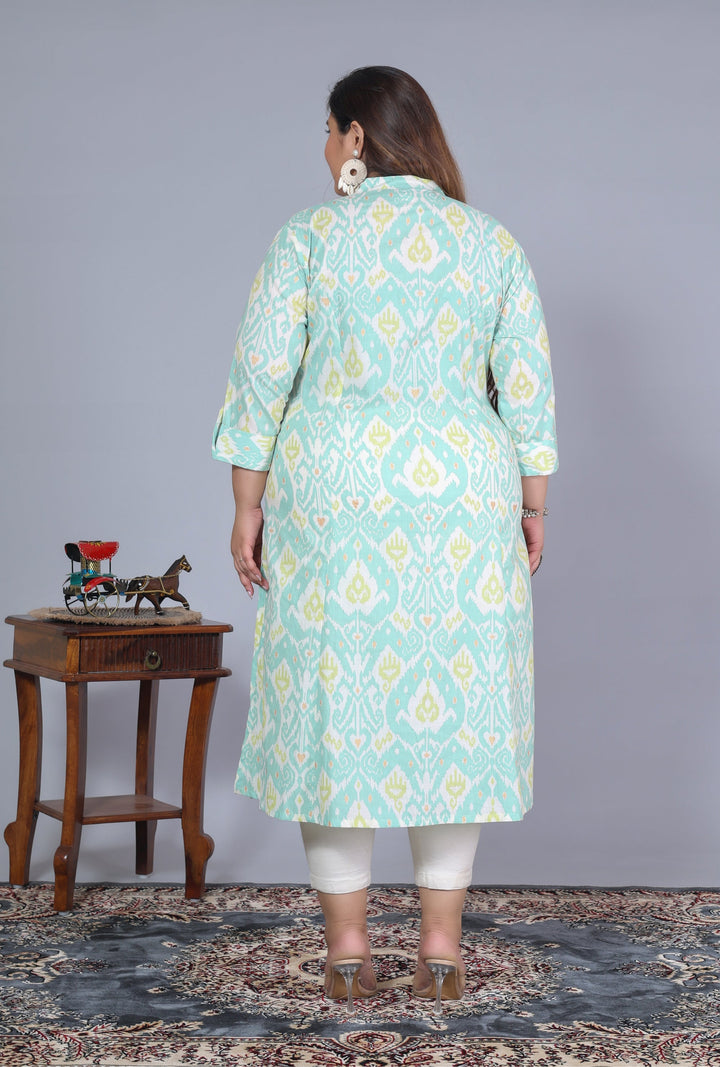 Women Printed Cotton A-line Kurta (B07-Green)