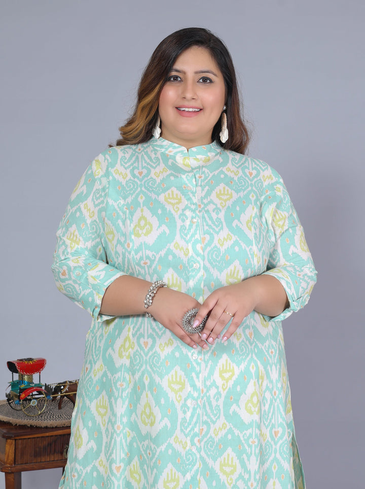 Women Printed Cotton A-line Kurta (B07-Green)