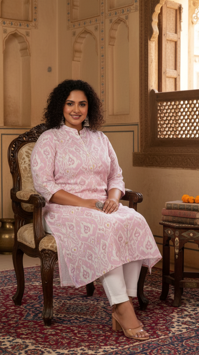 Women Printed Cotton A-line Kurta (B07-Purple)