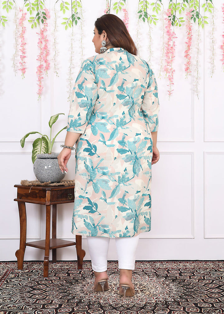 Women Printed Cotton Straight Kurta (B11-Green)