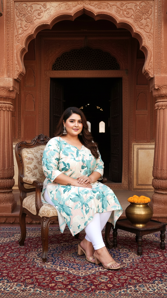 Women Printed Cotton Straight Kurta (B11-Green)