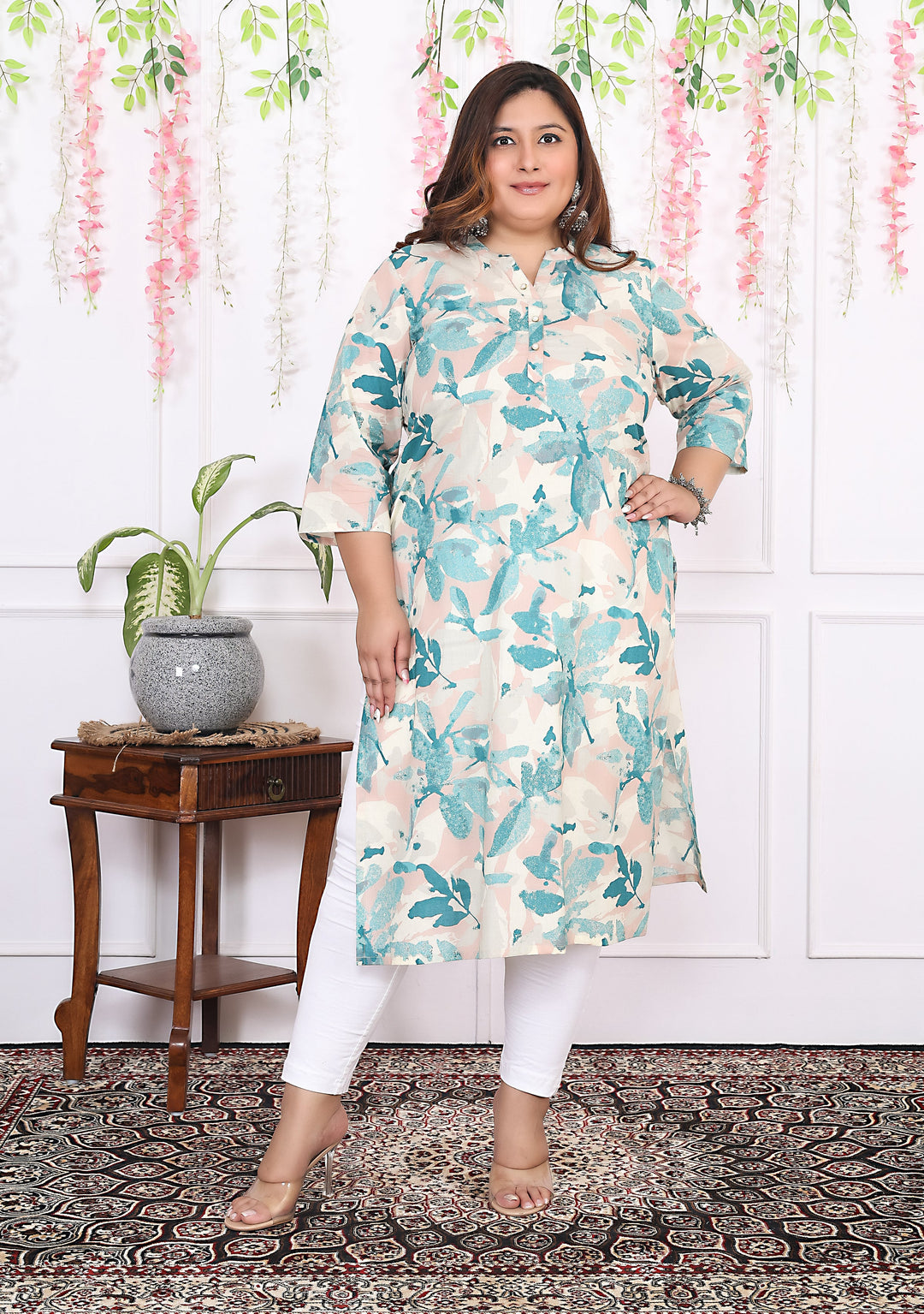 Women Printed Cotton Straight Kurta (B11-Green)