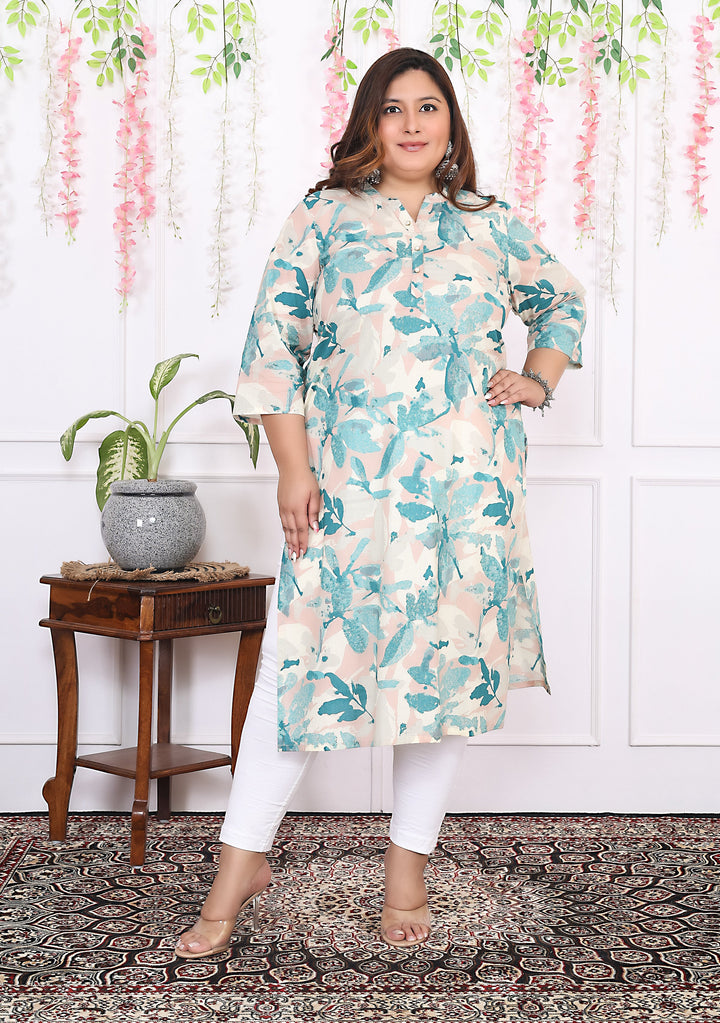 Women Printed Cotton Straight Kurta (B11-Green)