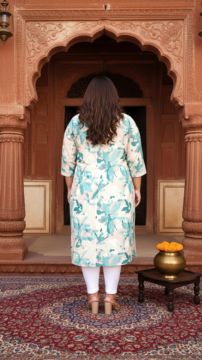 Women Printed Cotton Straight Kurta (B11-Green)