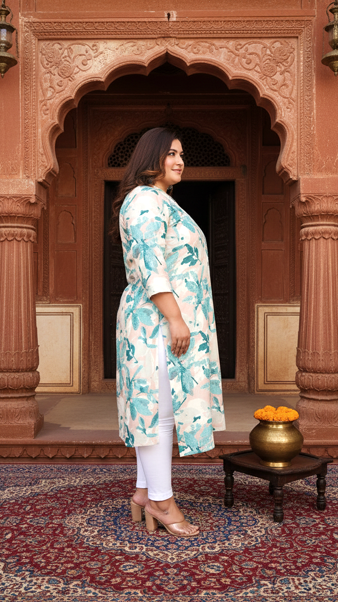 Women Printed Cotton Straight Kurta (B11-Green)