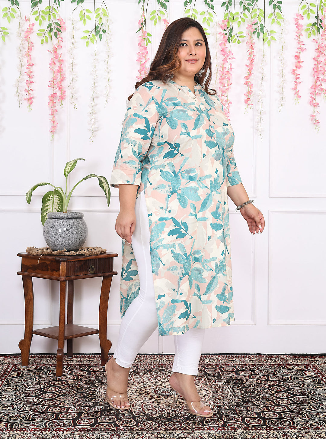 Women Printed Cotton Straight Kurta (B11-Green)