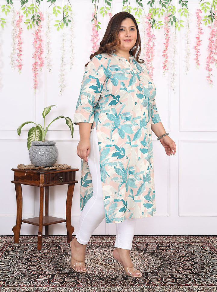 Women Printed Cotton Straight Kurta (B11-Green)