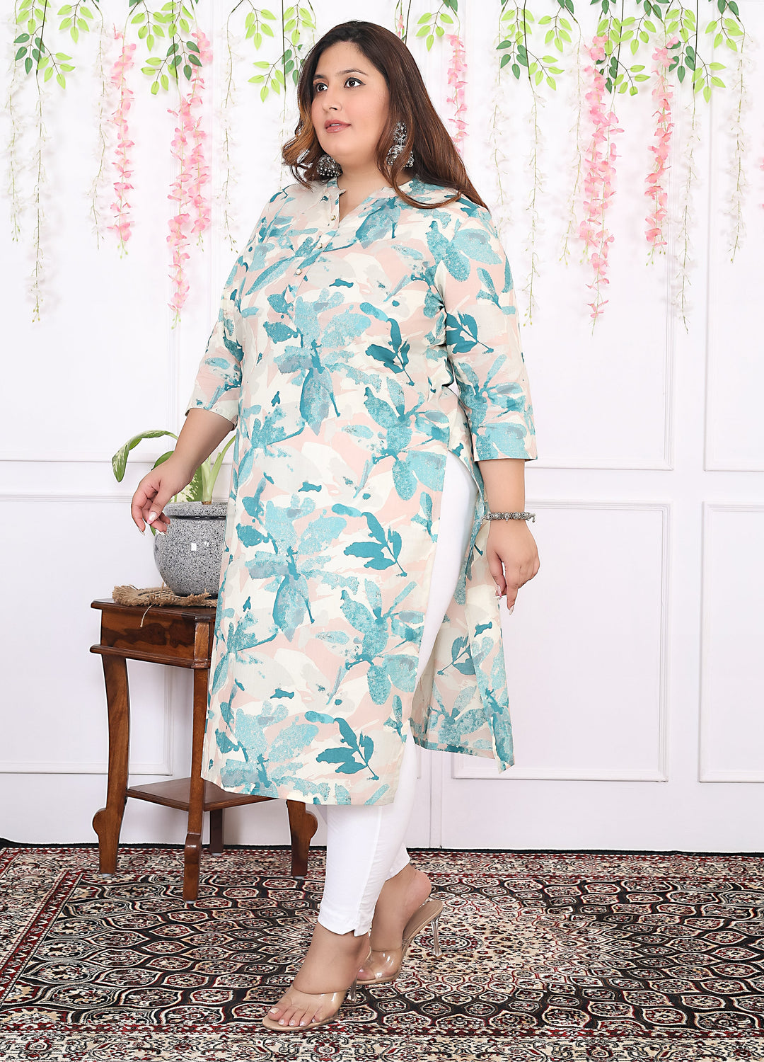Women Printed Cotton Straight Kurta (B11-Green)