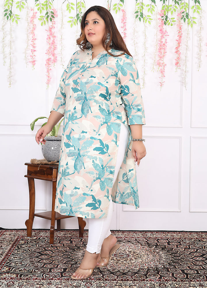 Women Printed Cotton Straight Kurta (B11-Green)