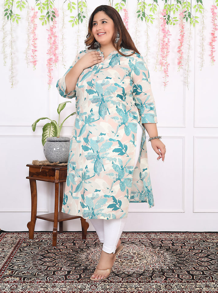 Women Printed Cotton Straight Kurta (B11-Green)