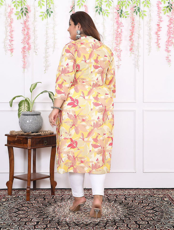 Women Printed Cotton Straight Kurta (B11-Yellow)
