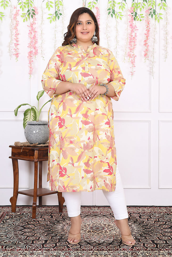 Women Printed Cotton Straight Kurta (B11-Yellow)
