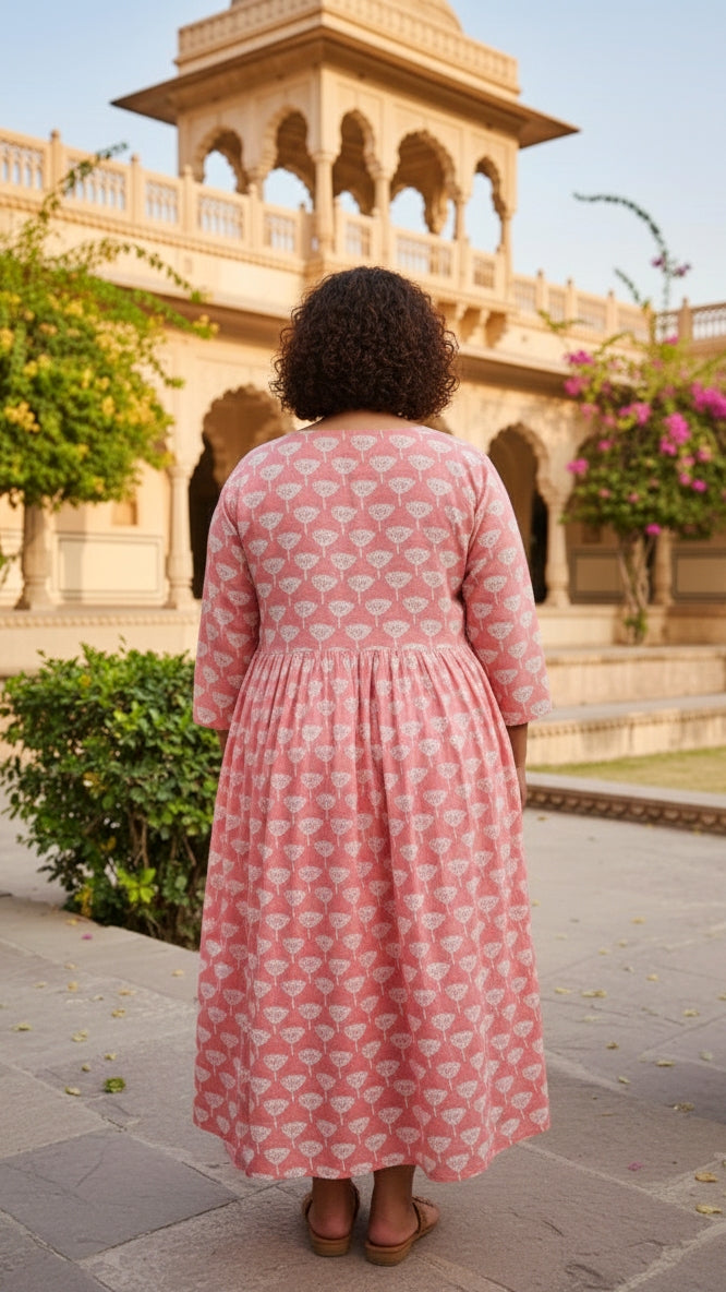 Plus Size Cotton Pink Printed Gown