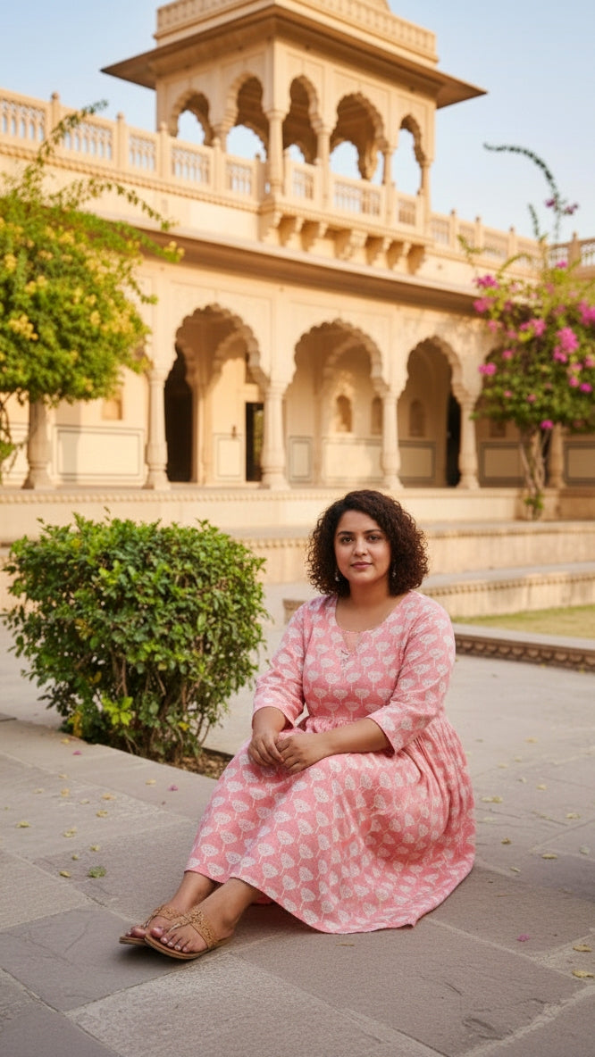Plus Size Cotton Pink Printed Gown