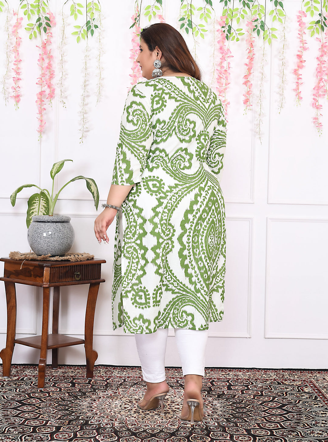 Women Printed Cotton Straight Kurta (B12-Green)