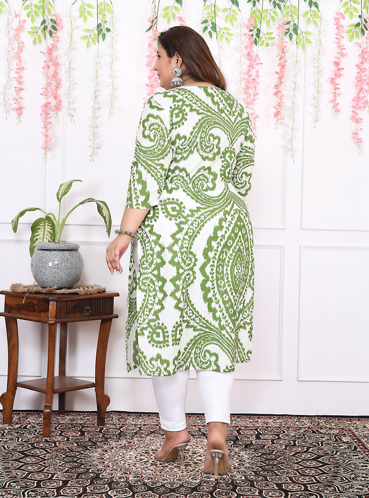 Women Printed Cotton Straight Kurta (B12-Green)
