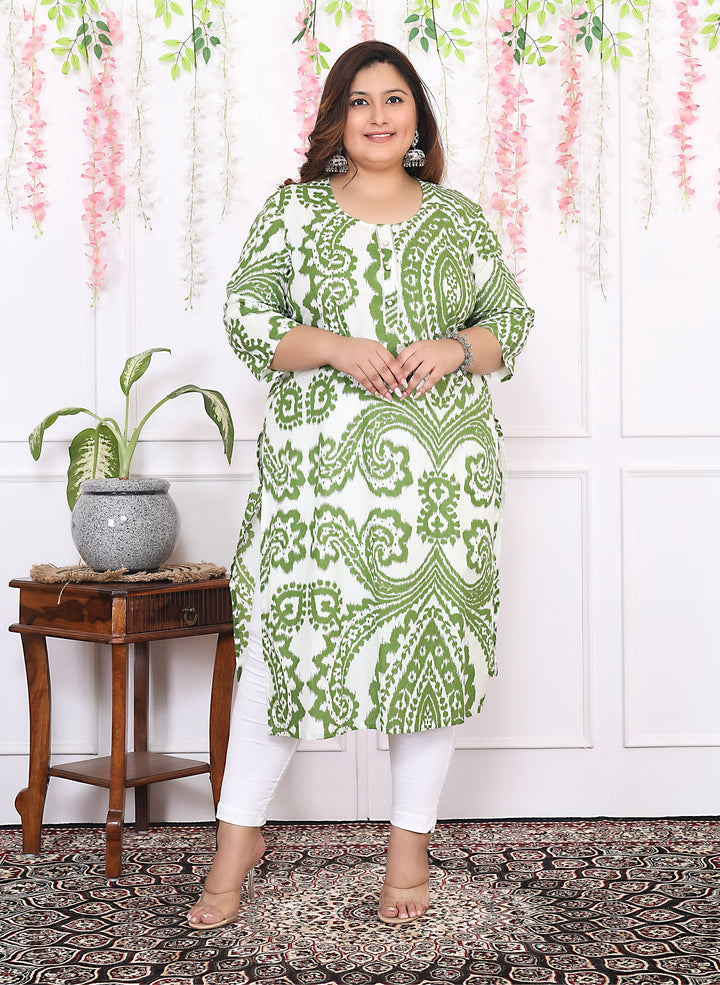 Women Printed Cotton Straight Kurta (B12-Green)