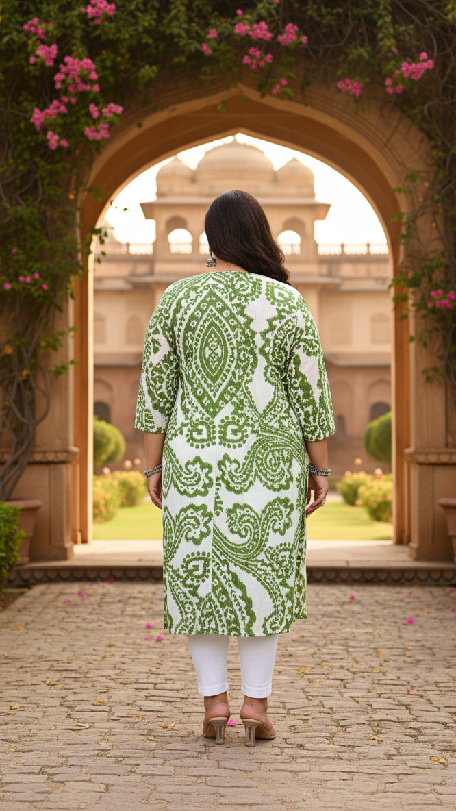 Women Printed Cotton Straight Kurta (B12-Green)