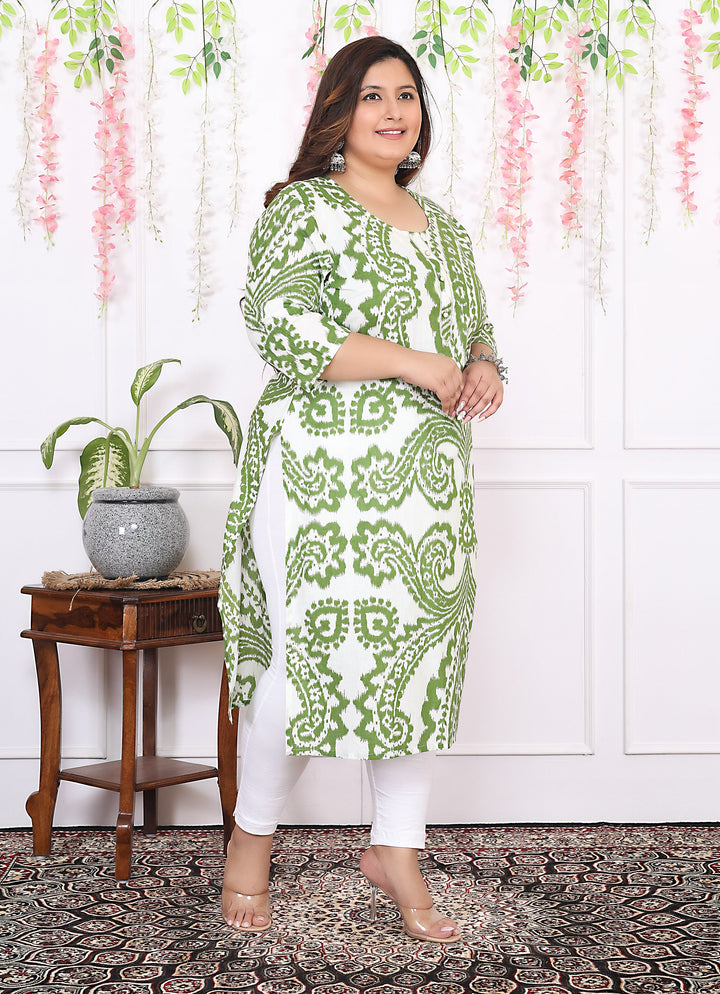 Women Printed Cotton Straight Kurta (B12-Green)