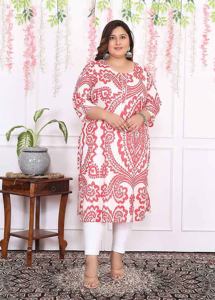 Women Printed Cotton Straight Kurta (B12-Red)