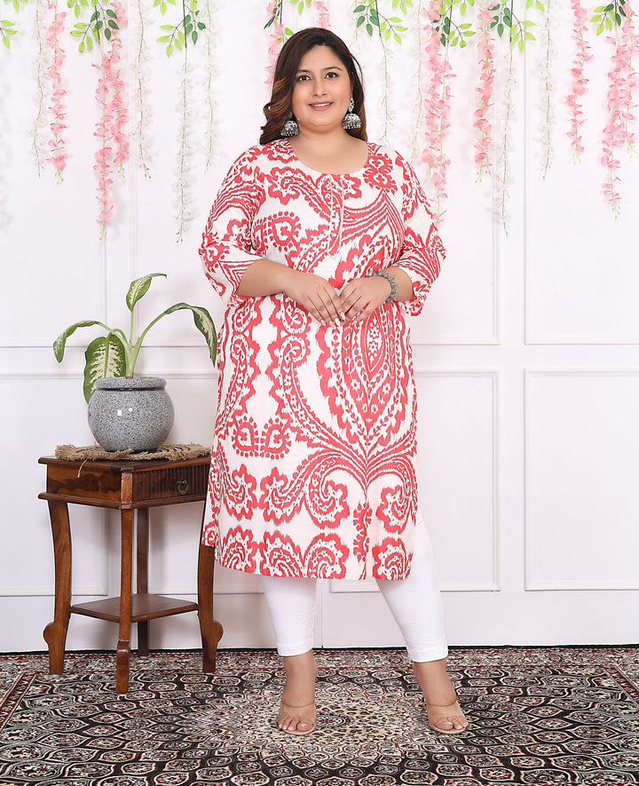 Women Printed Cotton Straight Kurta (B12-Red)
