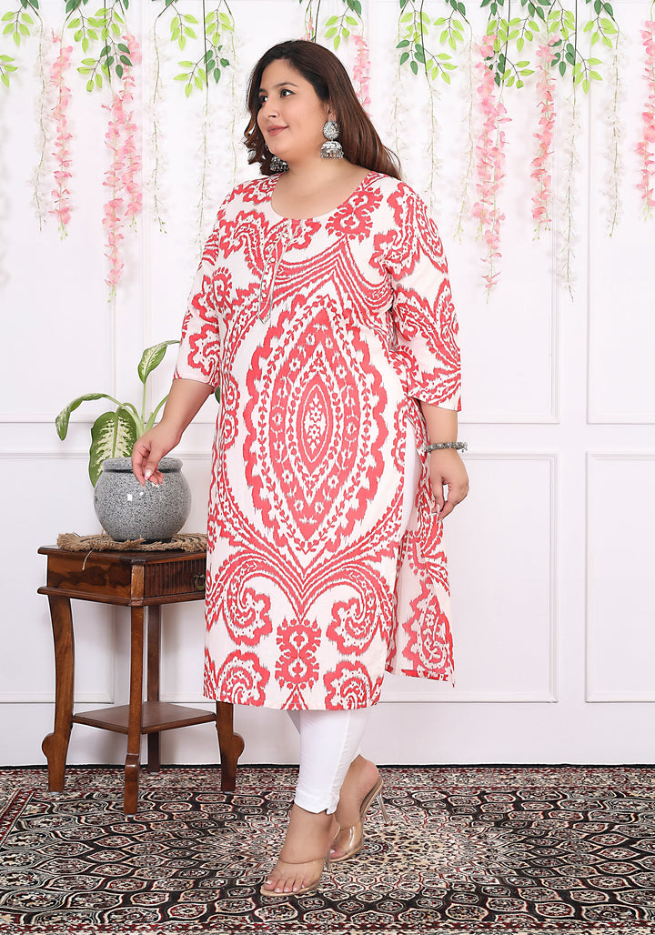 Women Printed Cotton Straight Kurta (B12-Red)