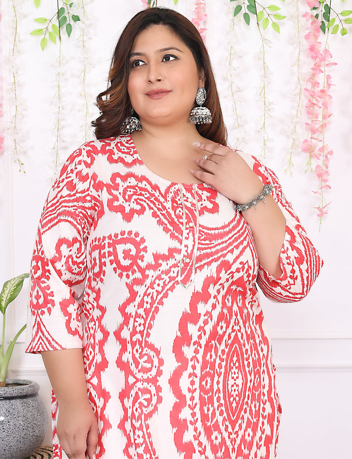 Women Printed Cotton Straight Kurta (B12-Red)