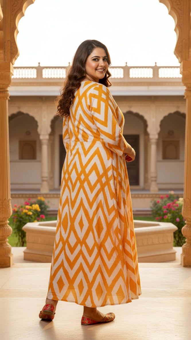 Plus Size Orange Burgundy Floral Printed Gown