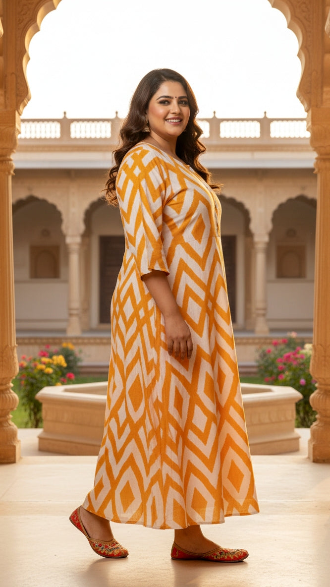 Plus Size Orange Burgundy Floral Printed Gown