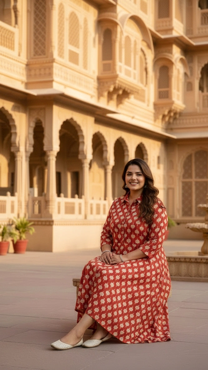 Plus Size Red Leaf Printed Gown