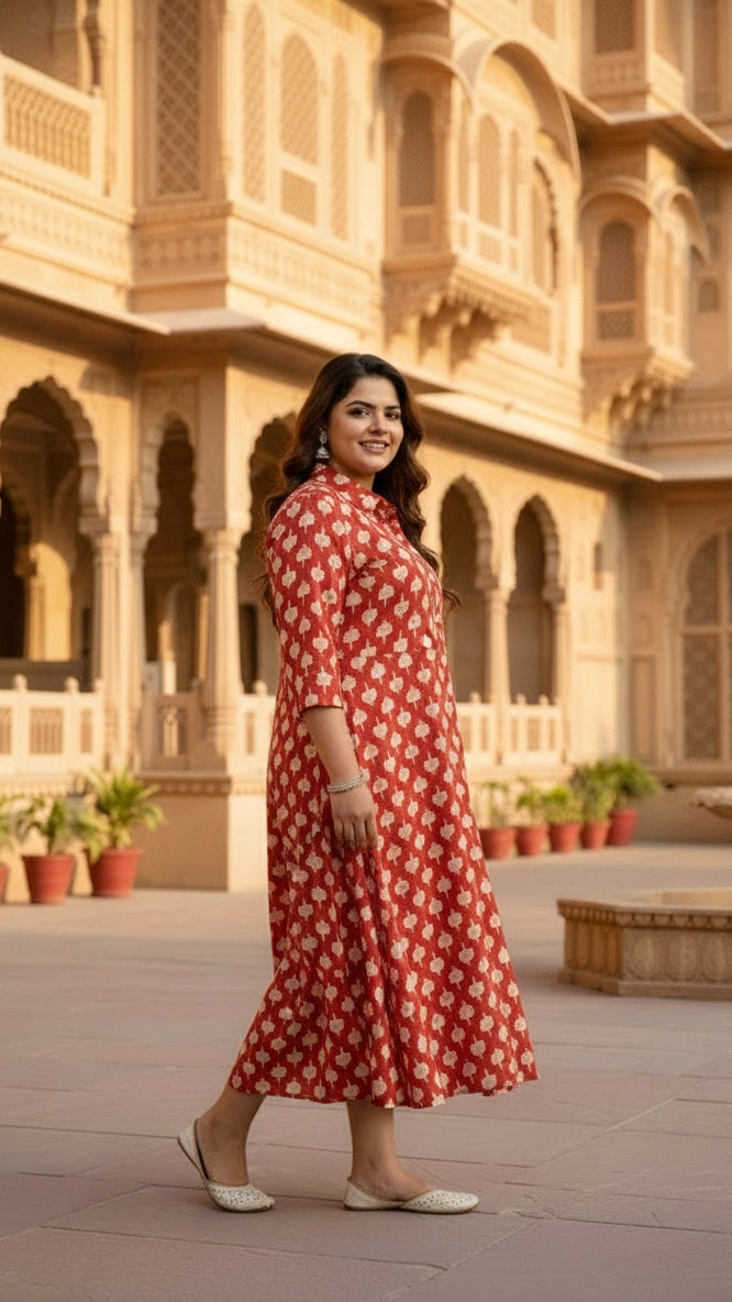 Plus Size Red Leaf Printed Gown