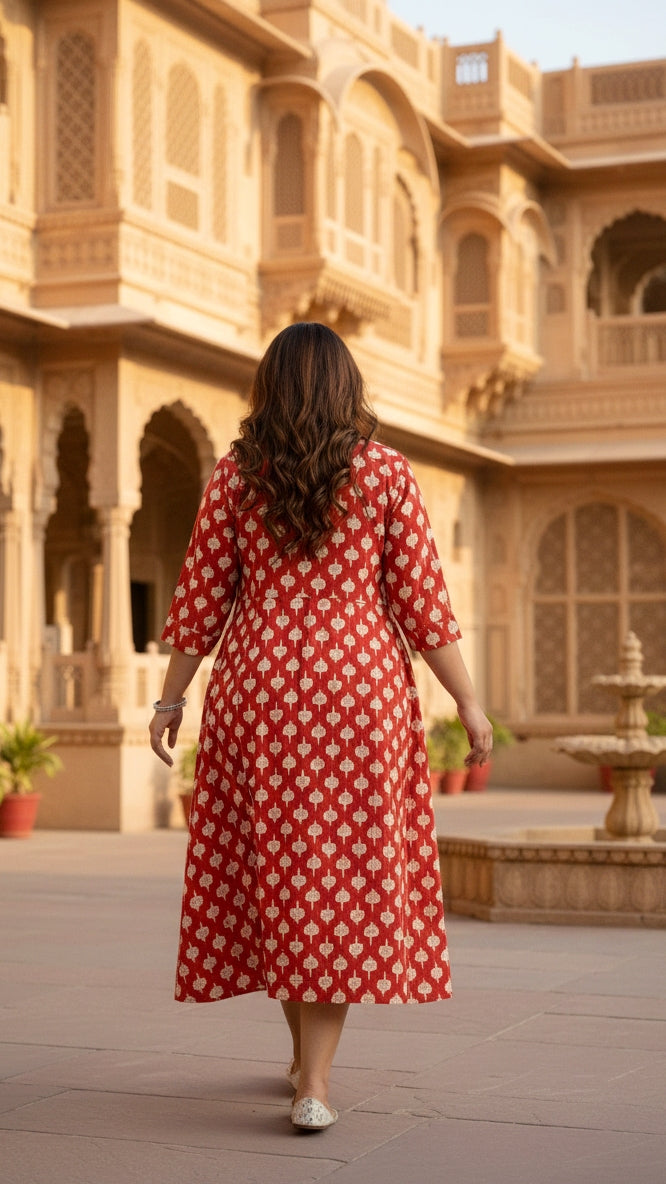 Plus Size Red Leaf Printed Gown